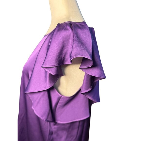 NEW Worthington Womens Purple S silky soft short Sleeve Ruffle Blouse Elegant - Picture 4 of 7